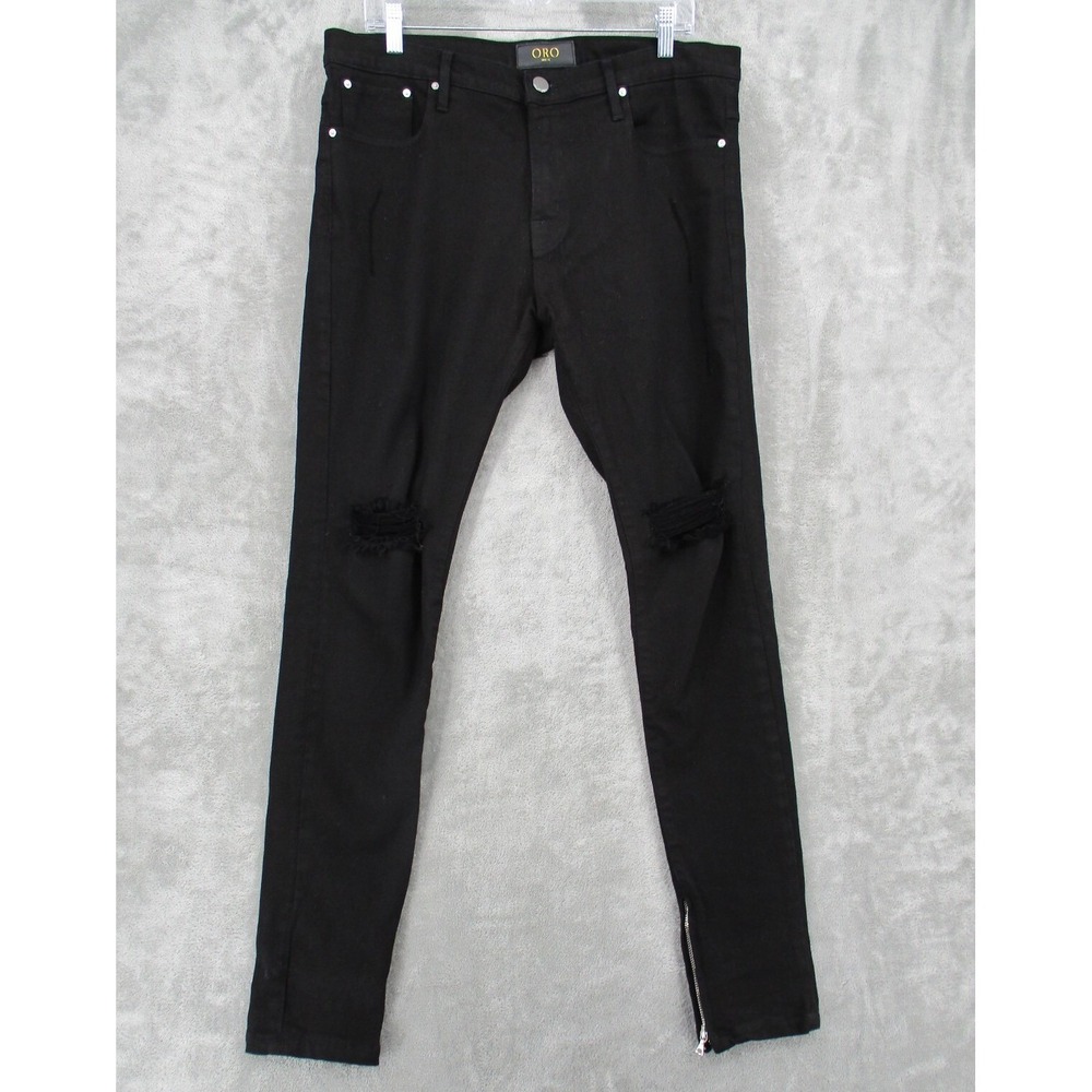 Oro Los Angeles Jeans Mens Size 32 The Noir Ankle Zip Grunge Goth Skinny Casual